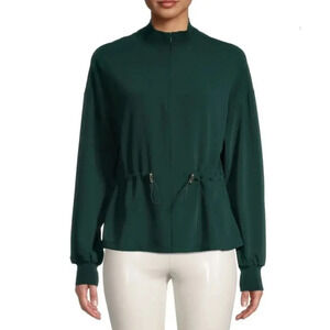 Ted Baker London Bianka Zip-Neck Blouse Size 1 4 Forest Green Mock Neck